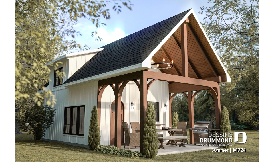 Vue avant - MODÈLE DE BASE - Plan versatile de mini-maison, pavillon de jardin ou petite maison d'invités, à vous de décider! - Summer