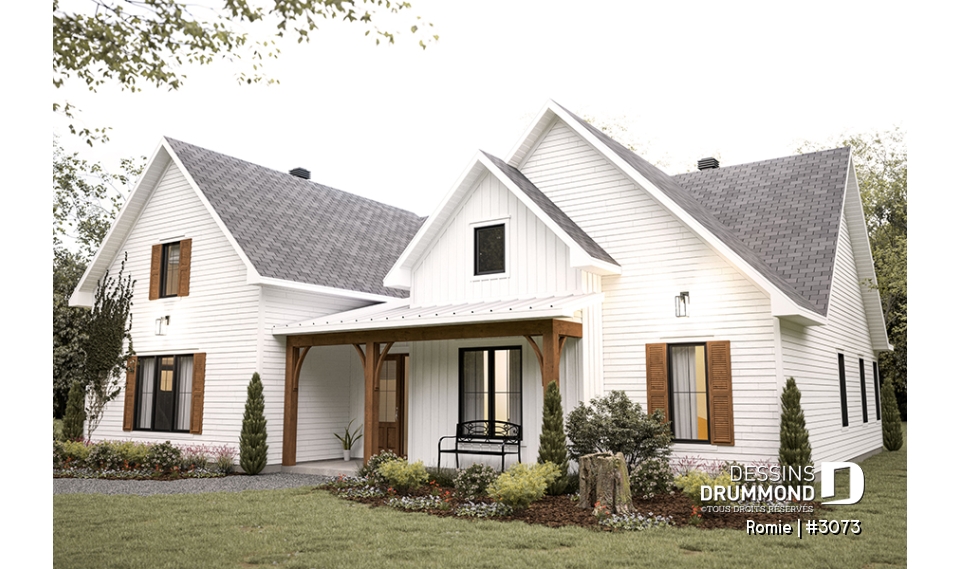 Vue avant - MODÈLE DE BASE - Magnifique maison bi-génération de style farmhouse, terrasse abritée et salle de lavage partagées - Romie