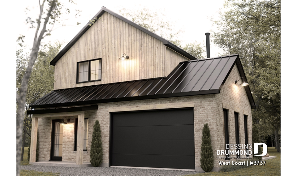 Vue avant - MODÈLE DE BASE - Plan de maison parfaite pour terrain avec vue, proposant 3 chambres, garage et aire ouverte! - West Coast