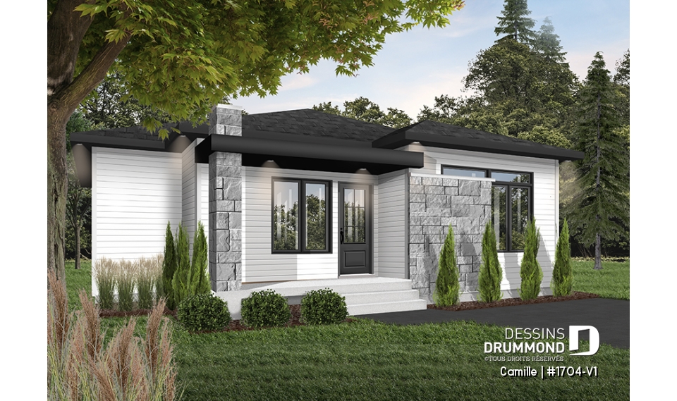 Version couleur no. 4 - Vue avant - Maison de style moderne rustique, plafond à 9', plancher à aire ouverte, cuisine avec garde-manger, 2 chambres - Camille