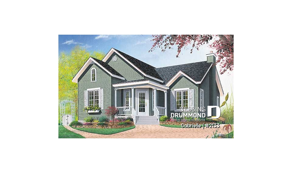 Vue avant - MODÈLE DE BASE - Plan de plain-pied abordable, 2 chambres, vestibule fermé et belle cuisine - Gabrielle