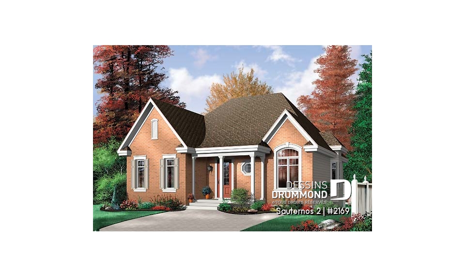 Vue avant - MODÈLE DE BASE - Plan de maison 1 étage avec sous-sol non-fini, 3 chambres, vestibule fermé, coin bureau, garde-manger - Sauternos 2