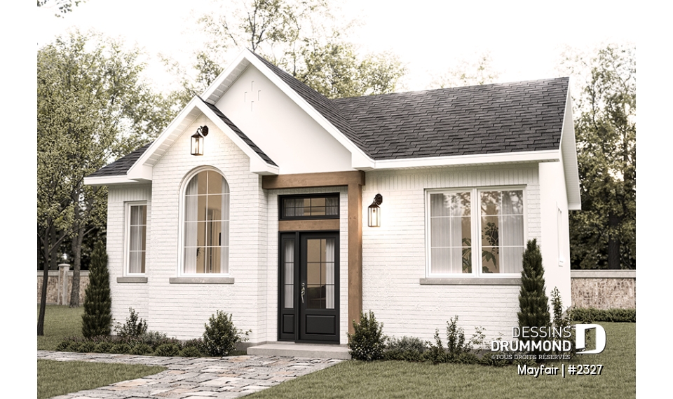 Vue avant - MODÈLE DE BASE - Plan de plain-pied, 2 à 5 chambres, 1 ou 2 sdb, cuisine avec îlot, sous-sol aménagé optionnel ($) - Mayfair