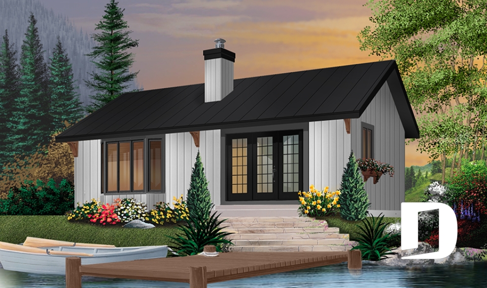 Vue arrière - MODÈLE DE BASE - Plan pour camp de pêche ou chasse 2 chambres, micro chalet micro maison économique, 8 personnes - Achigan