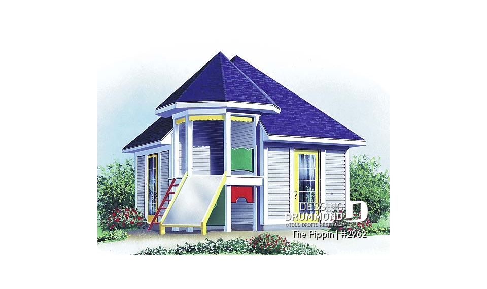 Vue avant - MODÈLE DE BASE - Plan de cabane pour enfant avec rangement et espace jeux - The Pippin