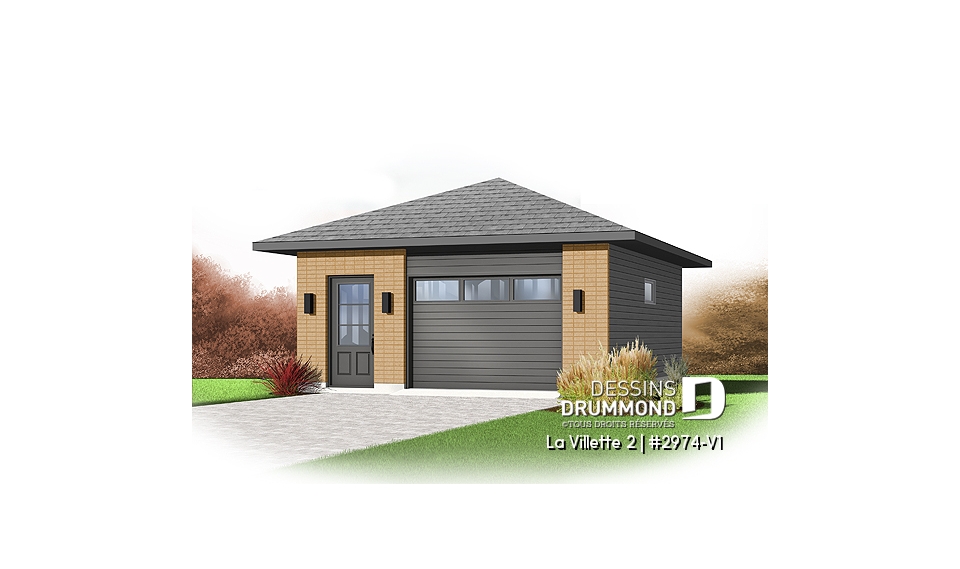 Vue avant - MODÈLE DE BASE - Plan de garage contemporain pour une voiture - La Villette 2