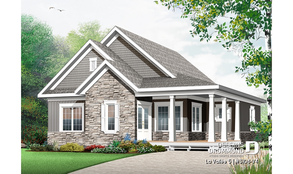 Vue avant - MODÈLE DE BASE - Maison style champêtre rustique, 2 à 4 chambres incluant sous-sol aménagé, grand garde-manger, vestibule fermé - La Vallée 5