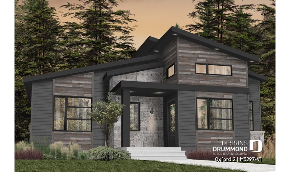 Version couleur no. 3 - Vue avant - Maison 1 étage, 2 chambres, grande cuisine ouverte sur le salon et salle à manger, vestiaire et garde-manger - Oxford 2