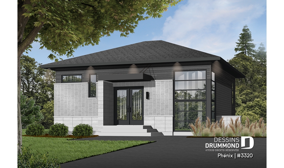 Version couleur no. 2 - Vue avant - Plan de maison contemporaine lumineuse, petit budget, 3 chambres, garde-manger, grande douche - Phénix