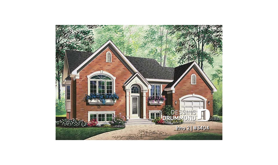 Vue avant - MODÈLE DE BASE - Plain-pied à entrée split, plan de plancher spacieux avec deux chambres, garage simple - Irina 2