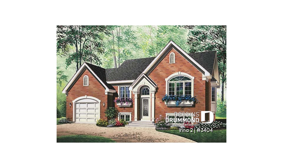 Vue avant - MODÈLE DE BASE - Plain-pied à entrée split, plan de plancher spacieux avec deux chambres, garage simple - Irina 2