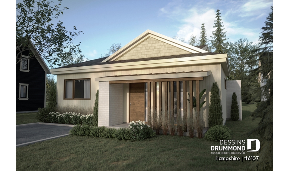 Vue avant - MODÈLE DE BASE - Modèle de maison d'inspiration mid-century moderne avec 3 chambres et fondation sur dalle de béton - Hampshire