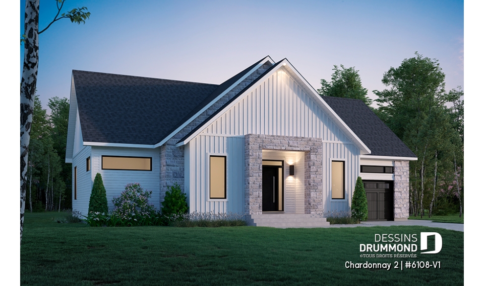 Version couleur no. 3 - Vue gauche - Plain-pied 2 à 3 chambres avec garage, style moderne scandinave, plafond à 9', garde-manger et plus! - Chardonnay 2