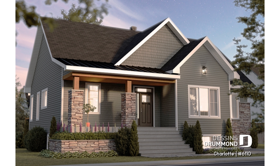 Vue avant - MODÈLE DE BASE - Plain-pied avec 3 chambres au rez-de-chaussée et possible 2 chambres suppl. au sous-sol (optionnel $) - Charlotte
