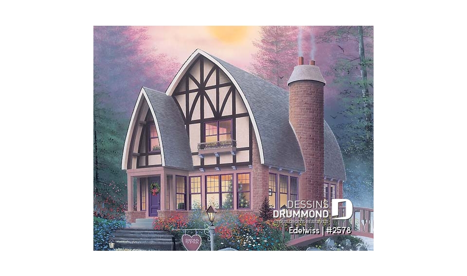 Vue avant - MODÈLE DE BASE - Plan de maison de style alsacienne à aire ouverte, foyer central, 3 chambres, superbe luminosité - Edelwiss