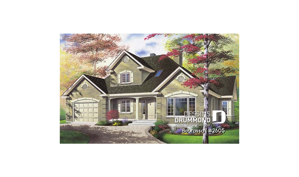 Vue avant - MODÈLE DE BASE - Superbe maison à étage  avec 3 chambres, bureau, cuisine avec îlot, garage, buanderie au r-d-c  - Bourassa