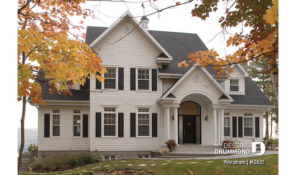 Version couleur no. 1 - Vue avant - Plan de maison 4 chambres, garage triple, 3 salons, 2 foyers, superbe chambre parents, sous-sol à aménager - Abraham