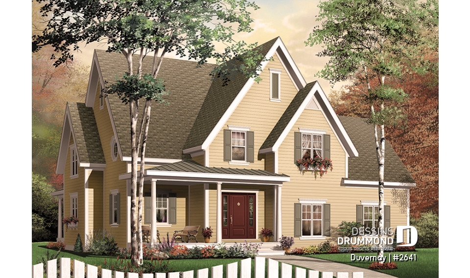 Vue avant - MODÈLE DE BASE - Plan de maison avec espace boni, 3 à 4 chambres, suite des parents, bureau, îlot à la cuisine, garage double - Duvernay