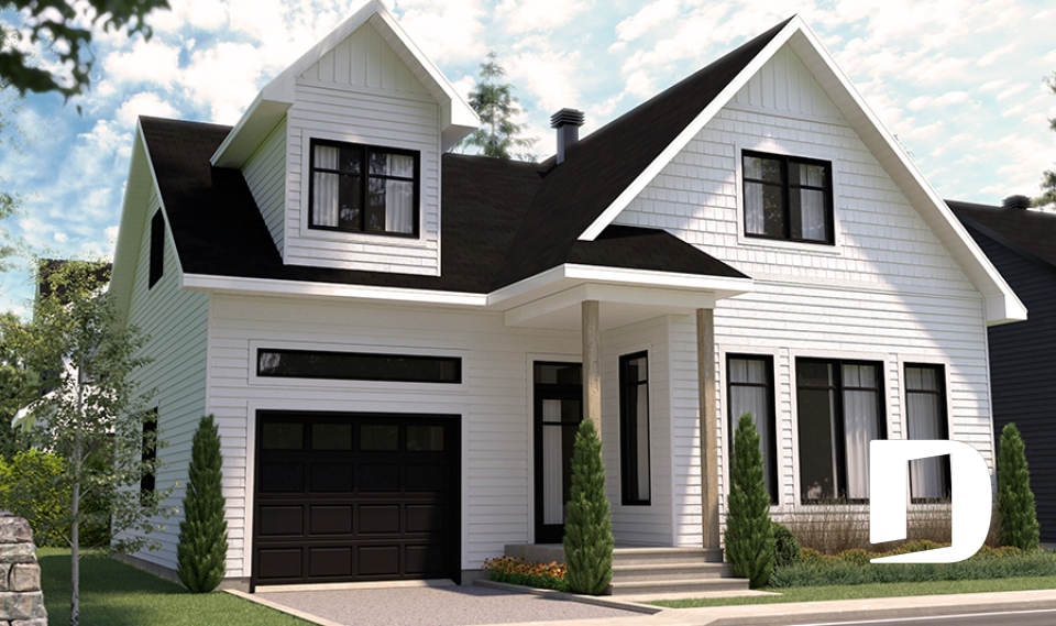 Vue avant - MODÈLE DE BASE - Plan de maison champêtre 3 à 4 chambres, suite des parents avec salle de bain privé, garage - Augusta 2