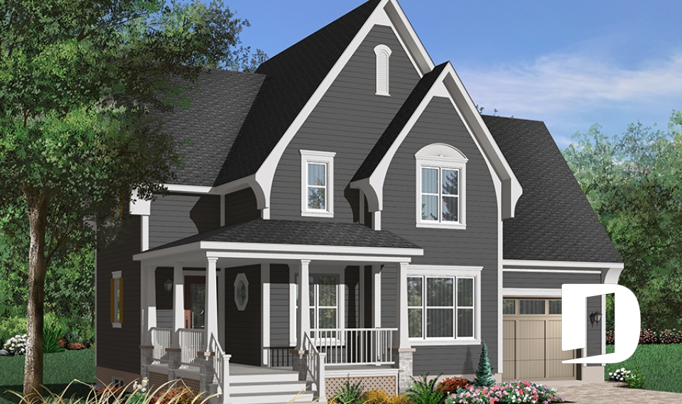 Version couleur no. 6 - Vue avant - Plan de maison Tudor 3 chambres, garage, espace remarquablement ouvert, buanderie, îlot - Scott 