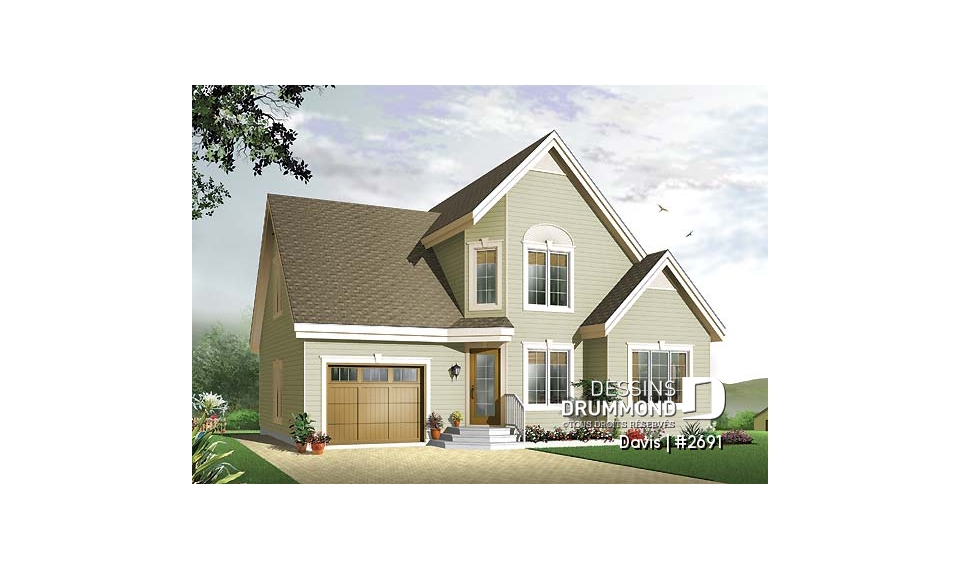 Vue avant - MODÈLE DE BASE - Petite maison moderne élégante avec garage, belle organisation intérieure, 3 chambres de bon format - Davis