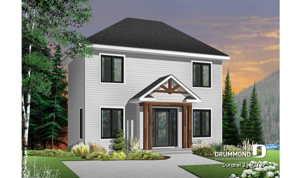 Version couleur no. 5 - Vue avant - Plan de Cottage de style transitionnel, éviers doubles, 3 chambres, salle à manger formelle - Duranel 2