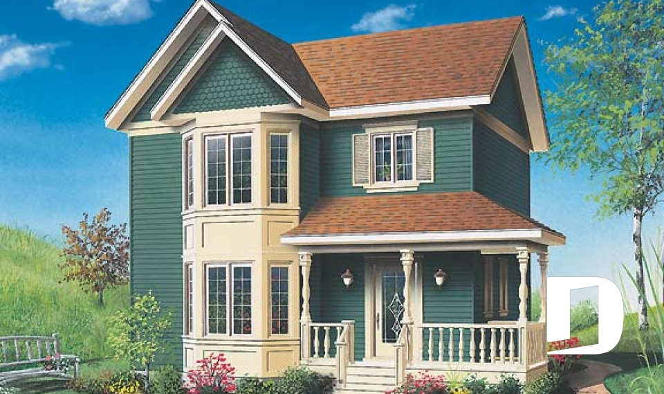 Vue avant - MODÈLE DE BASE - Plan de maison à étages, 3 chambres, fenestration abondante, cuisine avec îlot - Davenport