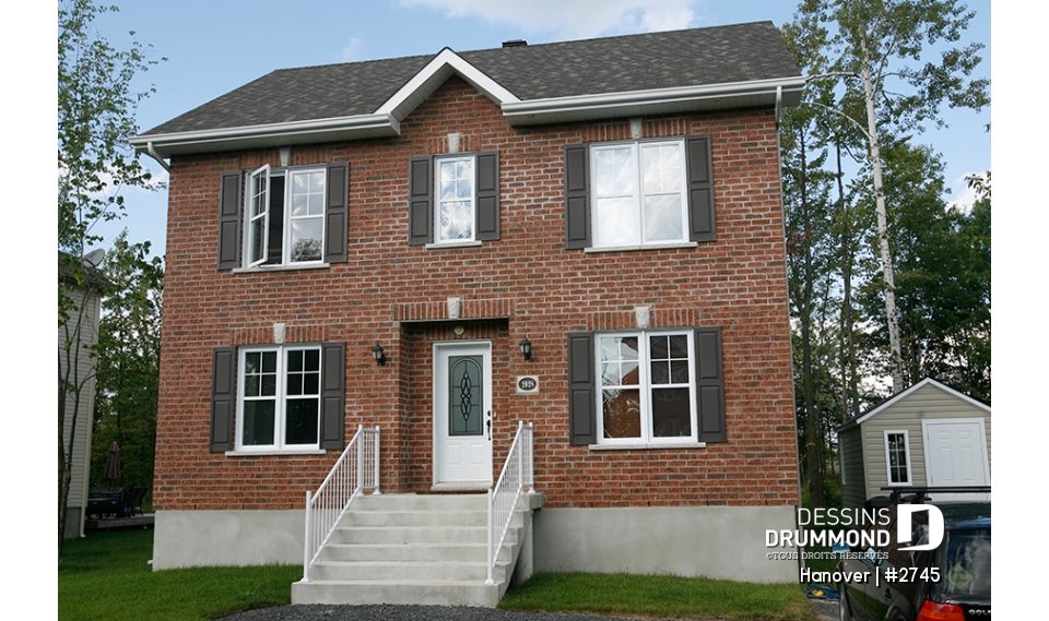 Vue avant - MODÈLE DE BASE - Maison style anglais, 4 chambres, vestibule, foyer et salle de lavage au rez-de-chaussée - Hanover