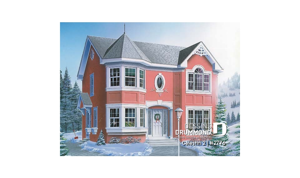 Vue avant - MODÈLE DE BASE - Maison d'inspiration victorienne offrant 4 chambres, bureau à domicile, 2 salles de bain à l'étage, et plus! - Célestin 2