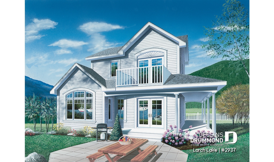 Vue arrière - MODÈLE DE BASE - Plan de maison champêtre avec option de 2 ou 3 chambres, belle lumière naturelle, garage - Larch Lake