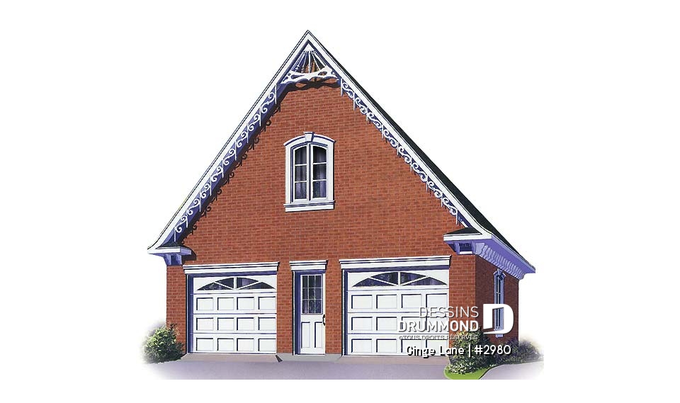 Vue avant - MODÈLE DE BASE - Plan de garage double avec grand espace à aménager à l'étage, en bureau ou rangement - Ginge Lane