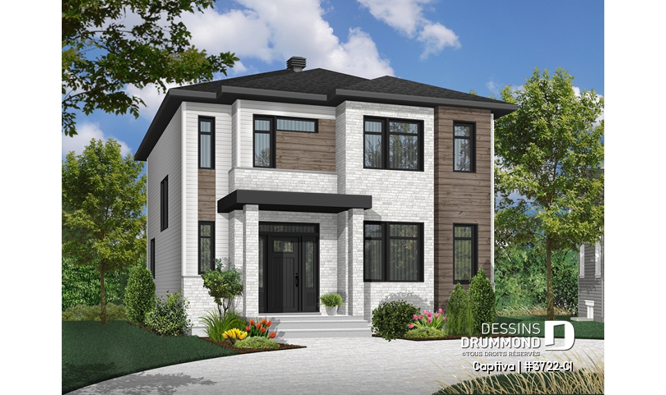 Version couleur no. 3 - Vue avant - Modèle contemporain 3 chambres, plafond 9 pi. au rdc., coin déjeuner, grande salle de bain à l'étage - Captiva