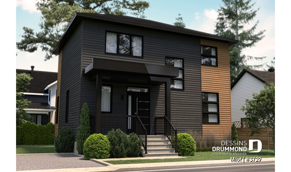 Version couleur no. 1 - Vue avant - Maison contemporaine très économique de 2 étages, 3 chambres, vestiaire, superbe cuisine à aire ouverte - Milot