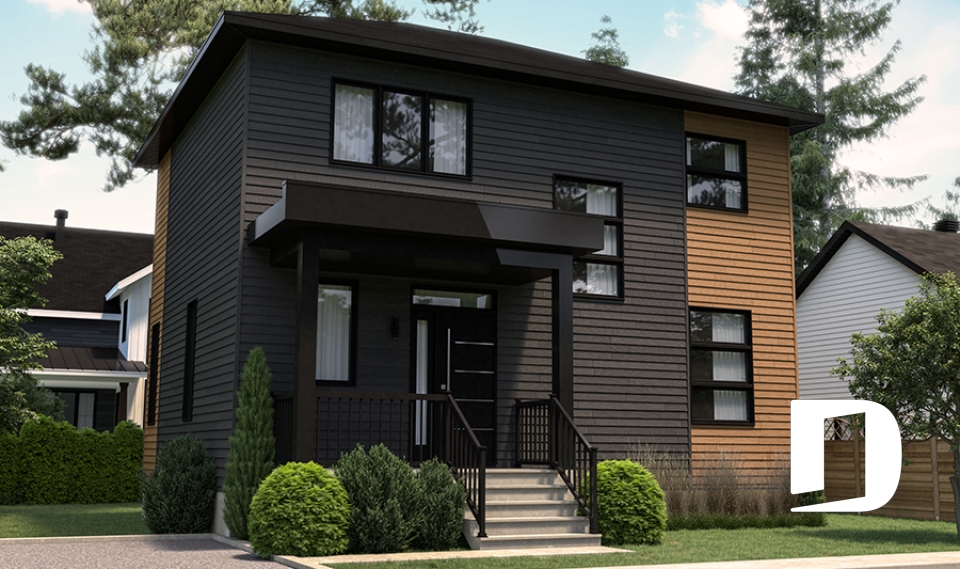 Version couleur no. 1 - Vue avant - Maison contemporaine très économique de 2 étages, 3 chambres, vestiaire, superbe cuisine à aire ouverte - Milot