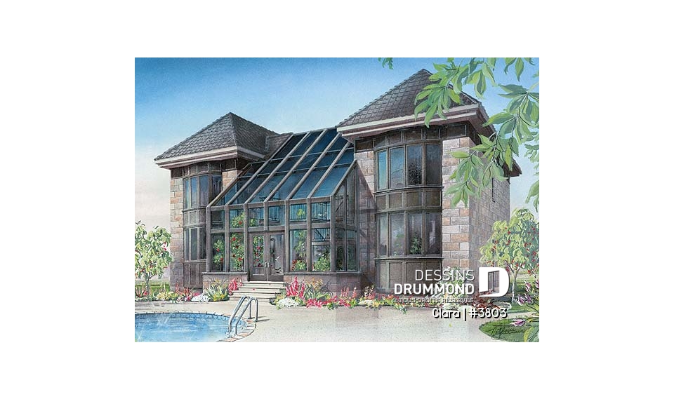 Vue arrière - MODÈLE DE BASE - Maison avec cinéma maison, salle détente avec spa en solarium, balcon intérieur, 2 espaces bureau - Clara