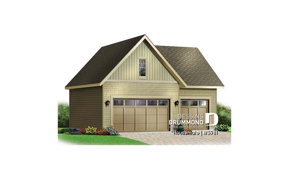 Vue avant - MODÈLE DE BASE - Plan de garage triple de style Cape Cod avec rangement boni - Housemate