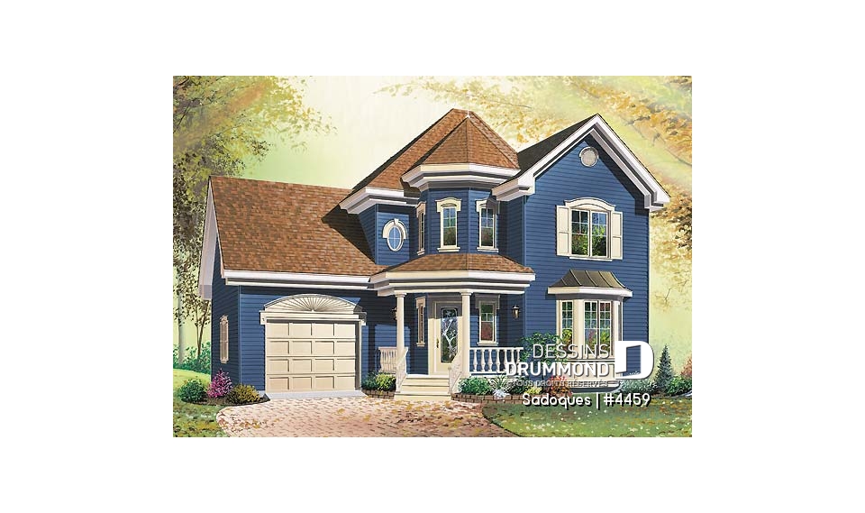 Vue avant - MODÈLE DE BASE - Cottage champêtre offrant 3 chambres, fenêstration abondante et garage - Sadoques