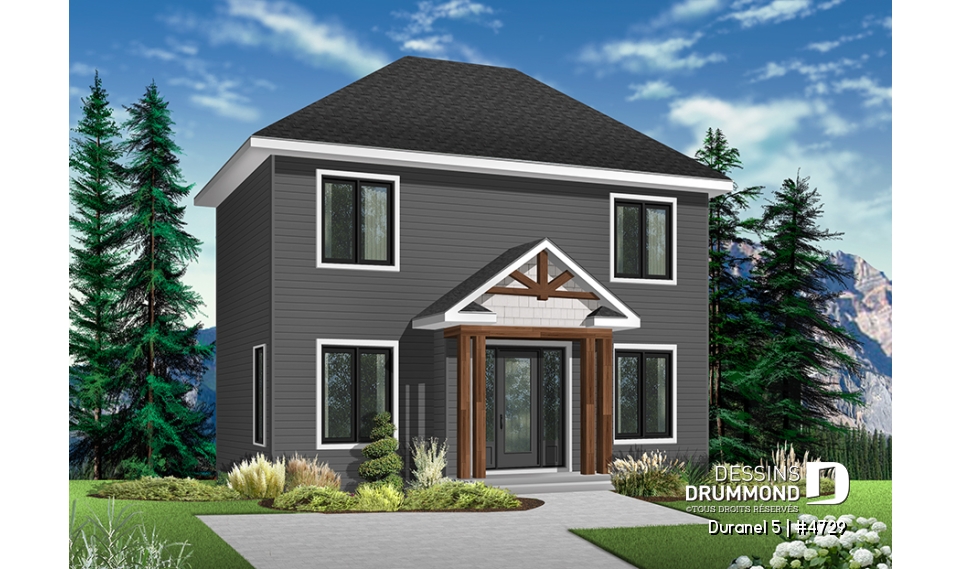 Vue avant - MODÈLE DE BASE - Maison à étage proposant 3 chambres, une superbe salle de bain familiale à l'étage et sous-sol à aménager - Duranel 5