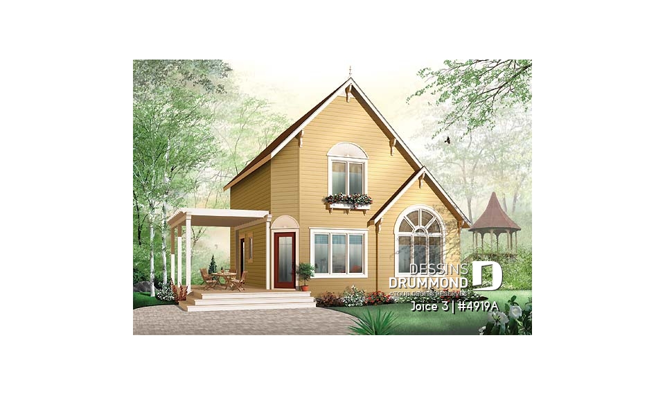 Vue avant - MODÈLE DE BASE - Maison champêtre avec 2 ou 3 chambres, belle luminosité et grande terrasse abritée - Joice 3