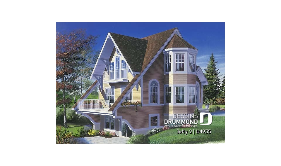 Vue avant - MODÈLE DE BASE - Chalet à aire ouverte avec coin pour spa intérieur et option 1 ou 2 chambres - Jetty 2