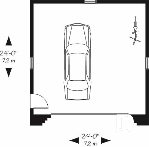 Rez-de-chaussée - Plan de garage double, pour deux voitures, avec une porte latérale. Versions PDF et papier disponible. - Utopia