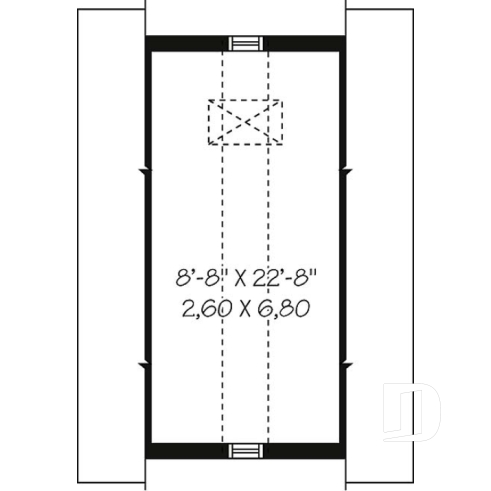 Étage - Plan de garage simple, une voiture, style champêtre avec rangement boni et plafond en pente à l'étage. - Monceau 3