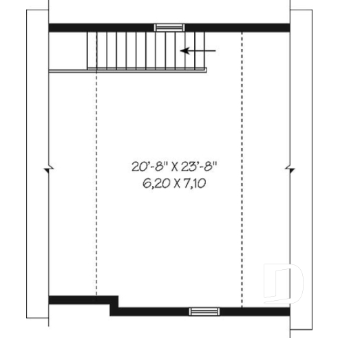 Étage - Plan de garage simple à l'Américaine avec espace boni de rangement accessible par des escaliers - Hinata 3