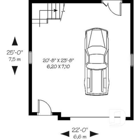 Rez-de-chaussée - Plan de garage simple à l'Américaine avec espace boni de rangement accessible par des escaliers - Hinata 3