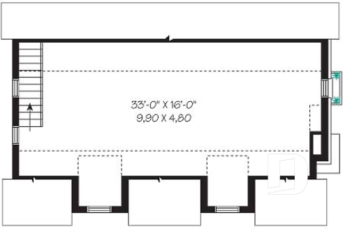 Étage - Plan de grand garage avec espace boni aménageable pour 3 voitures - Courtille