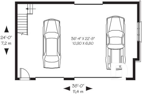 Rez-de-chaussée - Plan de grand garage avec espace boni aménageable pour 3 voitures - Courtille