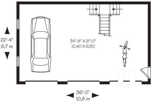 Rez-de-chaussée - Plan de garage tiple de style fermette avec espace boni aménageable  - Robinson