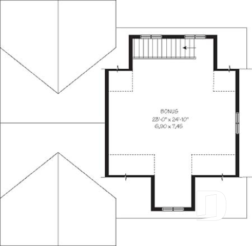Étage - Plan de garage triple pour voitures et VR véhicule récréatif, avec espace boni à l'étage - Herriot 2