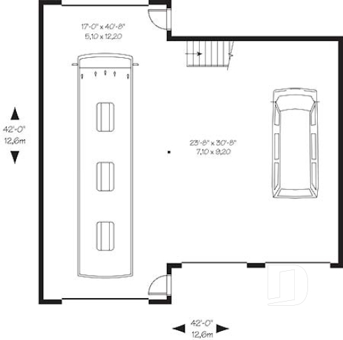 Rez-de-chaussée - Plan de garage triple pour voitures et VR véhicule récréatif, avec espace boni à l'étage - Herriot 2