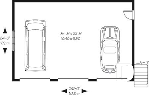 Rez-de-chaussée - Plan de garage triple à étages, avec espace boni au deuxième, à aménager - Alloway